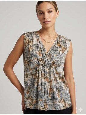 Talbots Womens Petite Floral Printed Sleeveless Blouse 14WP Multicolor Polyester